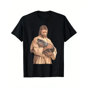 Adorable Meme TShirt Featuring Jesus Loving Moo Deng Playful Pig and Hippo Design
