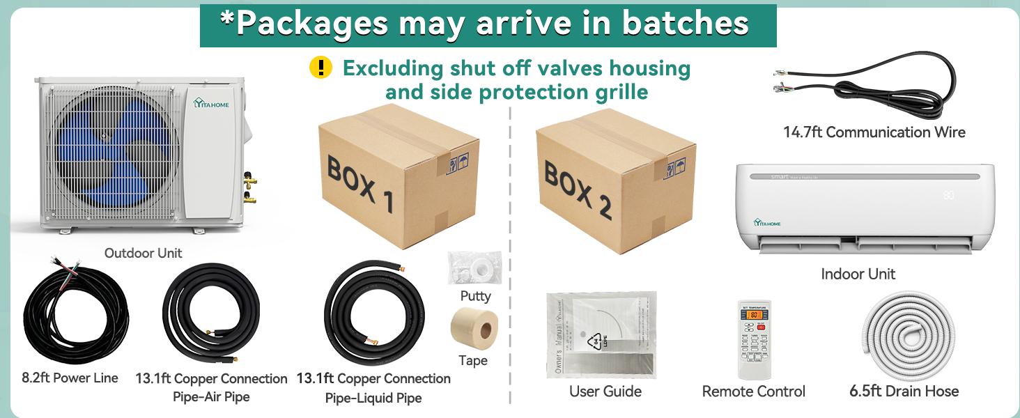 YITAHOME 9000/12000/18000/24000 BTU Mini Split Air Conditioner Heat Pump System（two package）Wifi Enabled, Compatible with Alexa, Complete Installation Kit, Energy Efficient Cooling & Heating