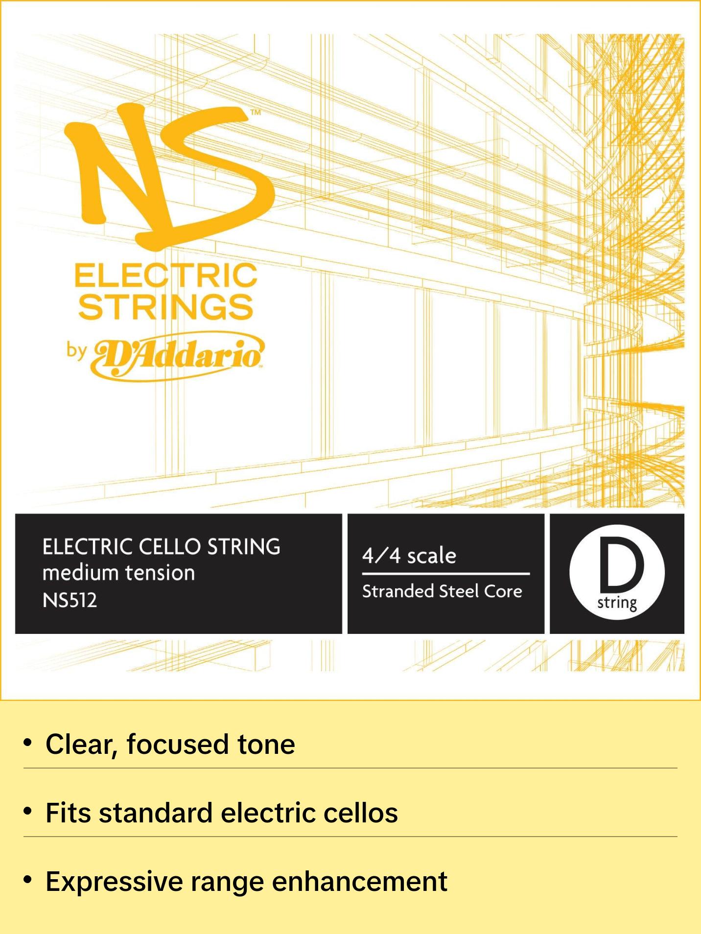 D'Addario NS Electric Cello Single D String, 4/4 Scale, Medium Tension