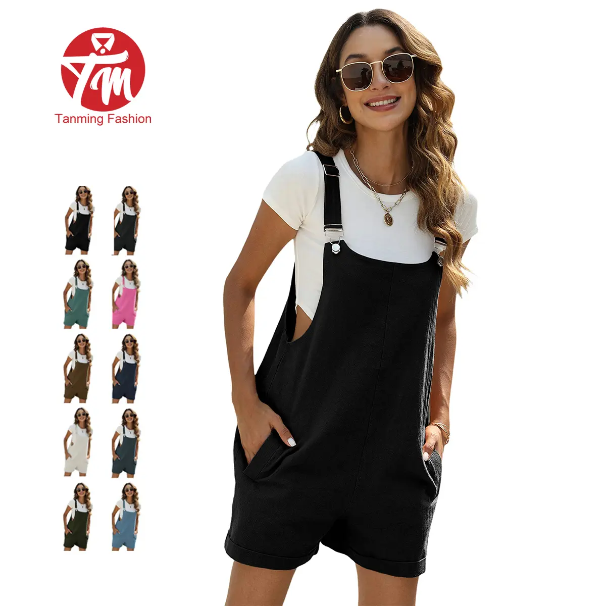 Tanming Women's Sleeveless Summer Bib Shortalls - Minimalist Basic Pinafore Overalls Jumpsuits with Pockets, Adjustable Straps | Women's Clothes, Casual Fit Jumpsuit, Clothes For Women