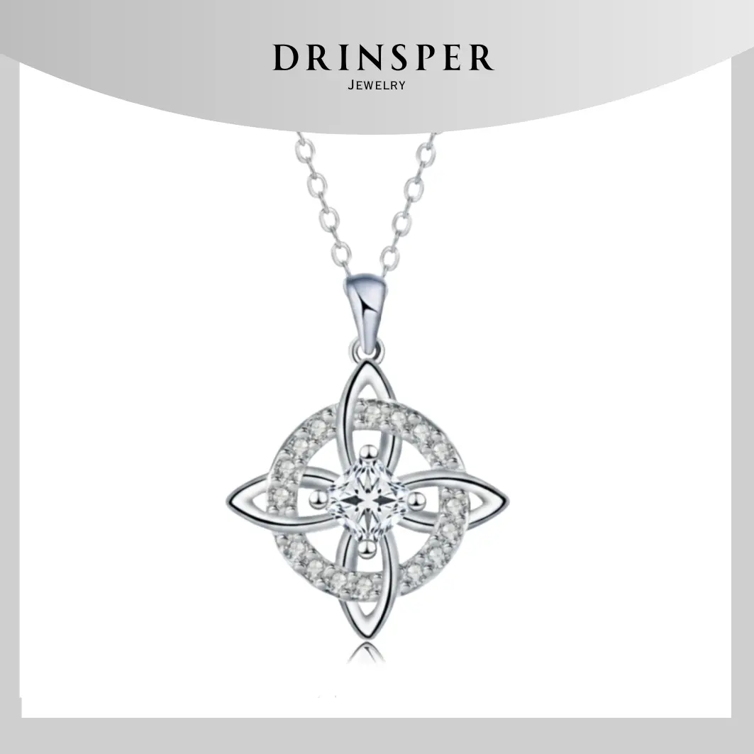 Drinsper Witches Knot Sparkling CZ Pendant Necklace for Women - Monthly Birthstone, Hecate Dark Goddess Celtic Knot, Tetragrammaton Protection Amulet, Wiccan Pagan Fashion Jewelry Christmas Gift, Sparkling Cz Necklace