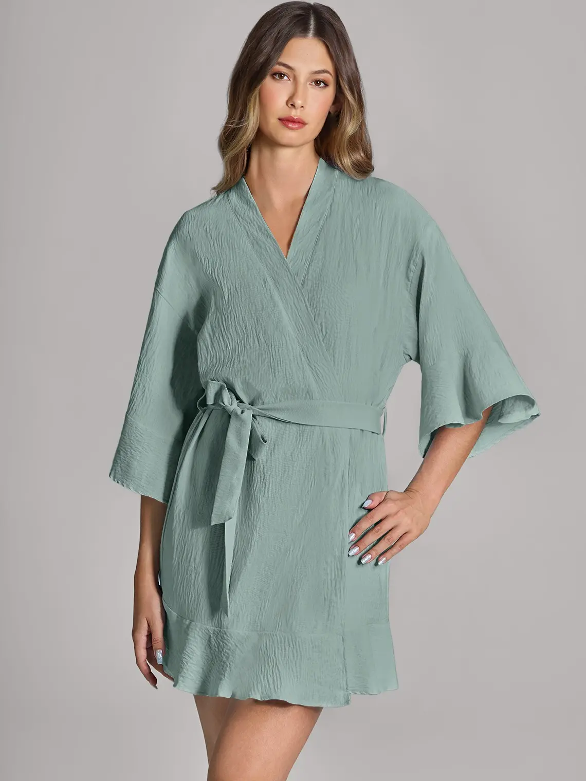 AZAZIE Women's Bridal Loungewear Robe - Ruffled, Cloud-Soft, Cloud-Like, Lightweight, Plain, All Seasons, Detachable Waist Tie Nightgown/Robe