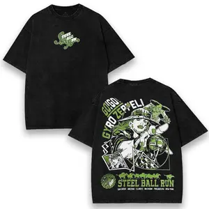 JoJo Steel Ball Run Go Go Gyro Zeppeli Anime Oversized T-shirt for Men | Vintage Manga Graphic Cotton Crewneck Tee | Acid Wash Streetwear Sweatshirt & Heavyweight Hoodie | Retro Pop Art Menswear Tanktop