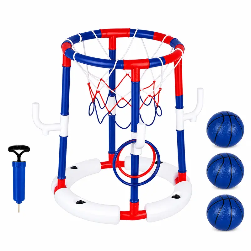 Skirfy Floating Pool Basketball Hoop Set - Unisex Kids' (10+ Years) Sports Water Sports Toy with Stability Boost, PE Plastic, 3 Floating Foams, 3 Balls, Pump, Easy Installation for Family Gatherings, Stable Base