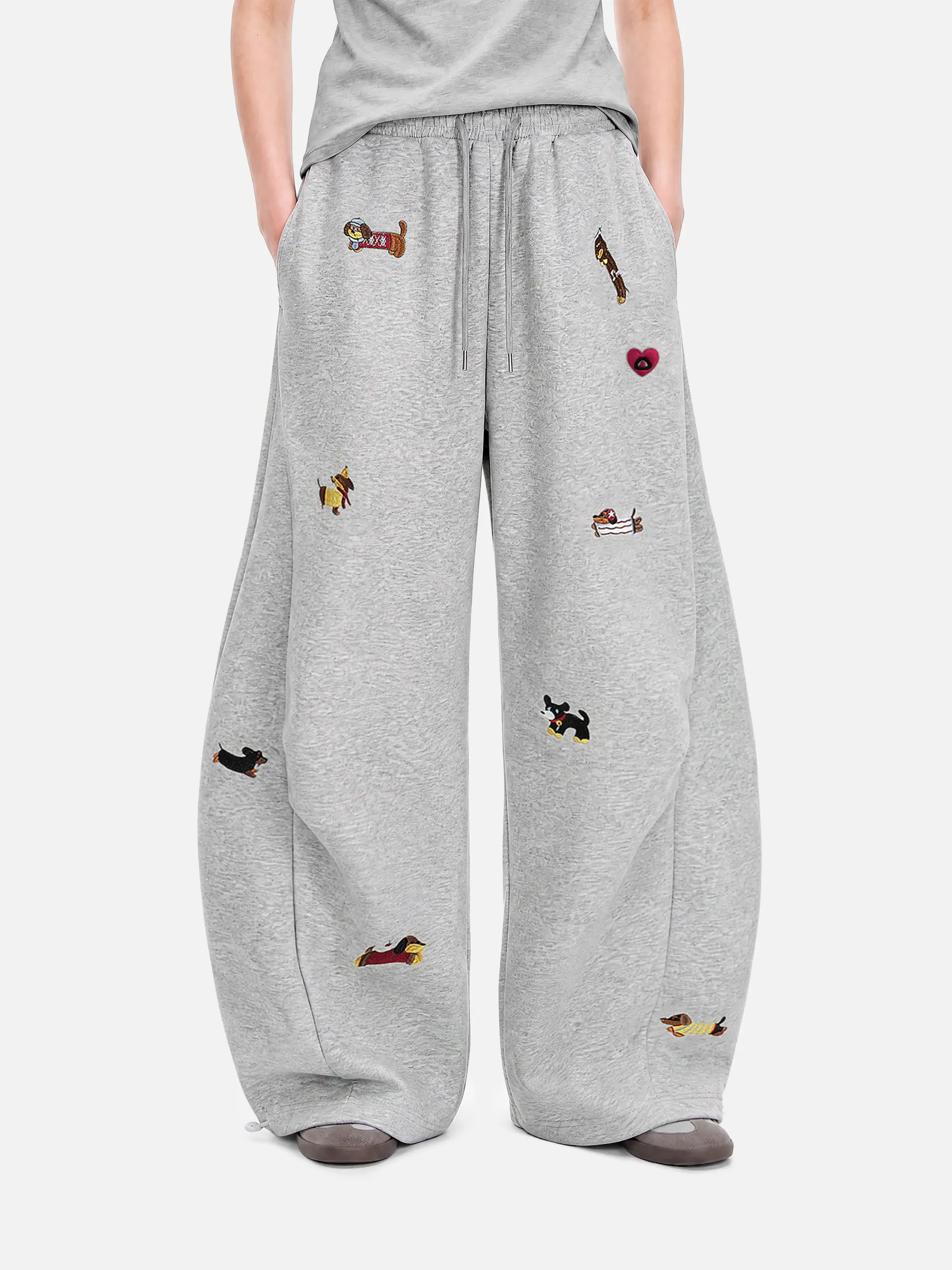 AELFRIC EDEN Women's Sweatpants with Cute Embroidered Graphic, Baggy High-Waist, Vintage Cotton-Polyester Streetwear Clothing for Everyday,back to school shopping, Clothes For Women,clothes for back to school,first day of school outfits