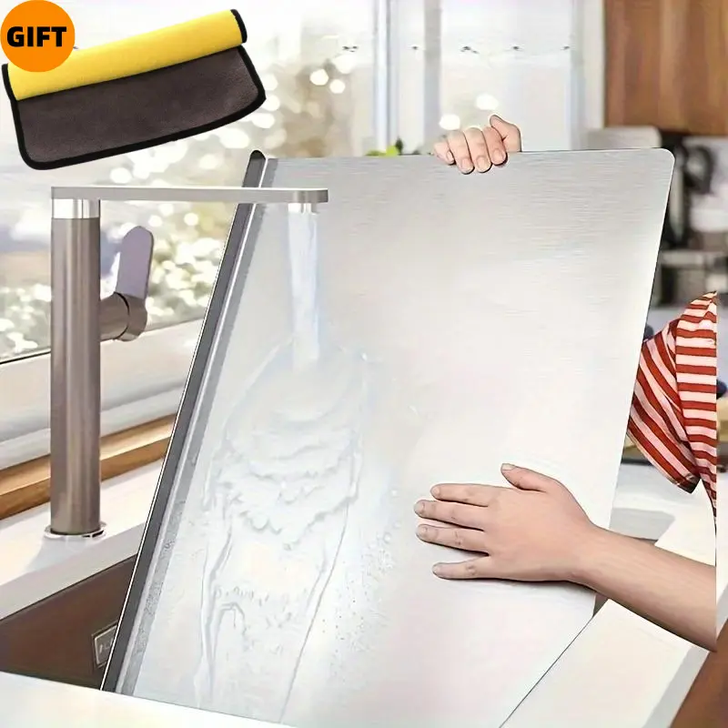 304 Stainless Steel Cutting Boards for Kitchen, Lipped stainless steel cutting board. Large cutting board suitable for meat, fruits, vegetables, bread, and baking (40 x 30cm / 15.7"L x 11.8"W)