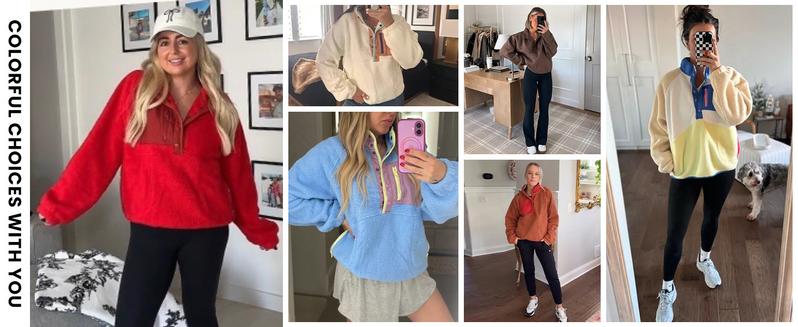 UANEO Women's Lightweight Fleece Pullover Jacket Cropped Fall Winter Fuzzy Sherpa Jacket Sweatshirt Coat with Pockets Casual Long Sleeve Womenswear