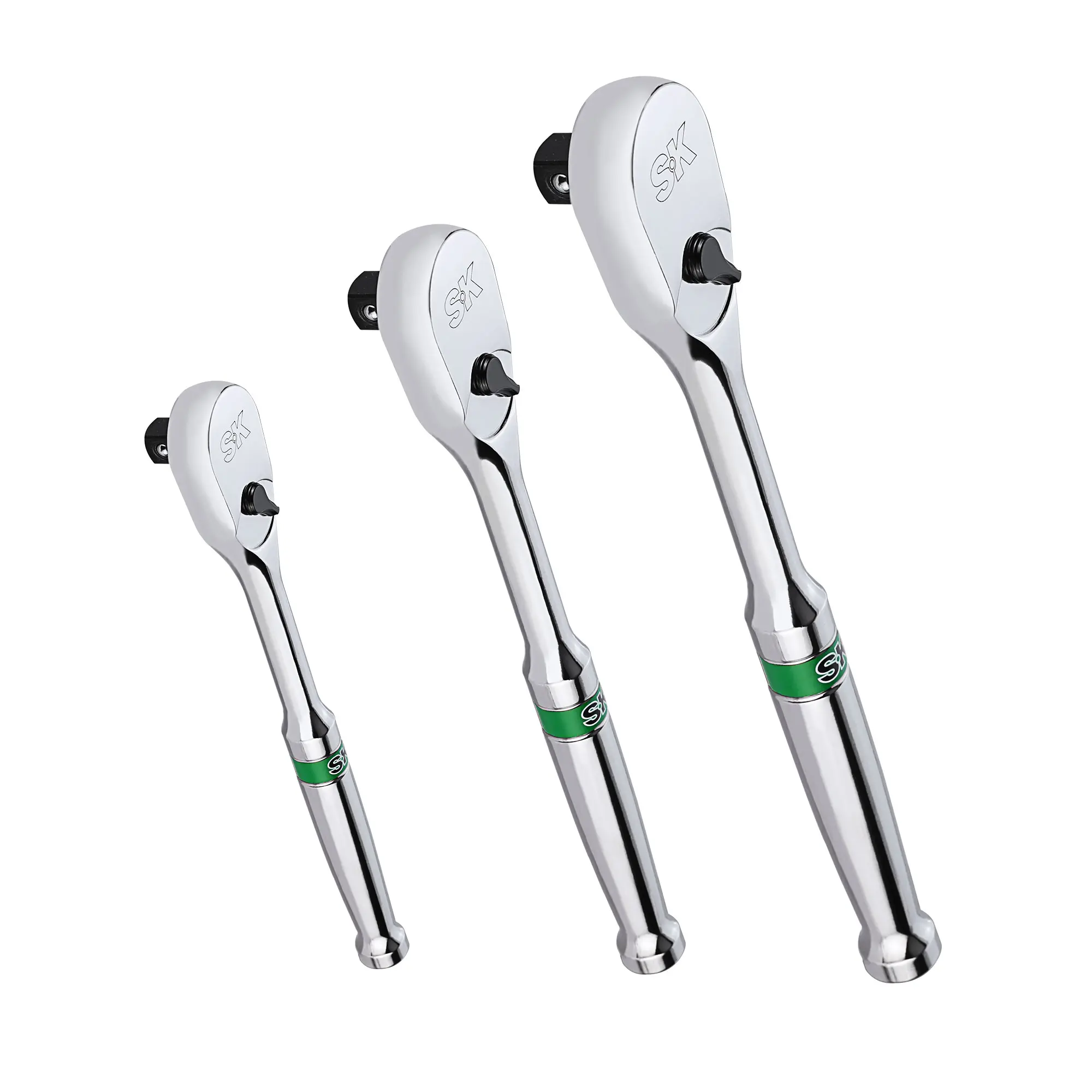 #backtoschool SK 3-Pack Ratchet Set, 1/4″, 3/8″, 1/2″ Drive Ratchet, Pear Head, 90-Tooth, Alloy Steel, with Contoured Handle