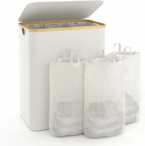 Hampers for Laundry Basket with Lid, 160L Extra Large Laundry Hamper 3 Section Dirty Clothes Hampers for Laundry Divided Laundry Basket Organizer for Bedroom,Laundry Room, Dirty Clothing Hamper, Beige Bathola