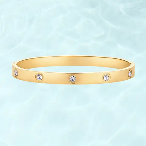 PAVOI 14K Gold Plated Classic Bangle Bracelet for Women - Designer Dupe Waterproof Stainless Steel Bracelets