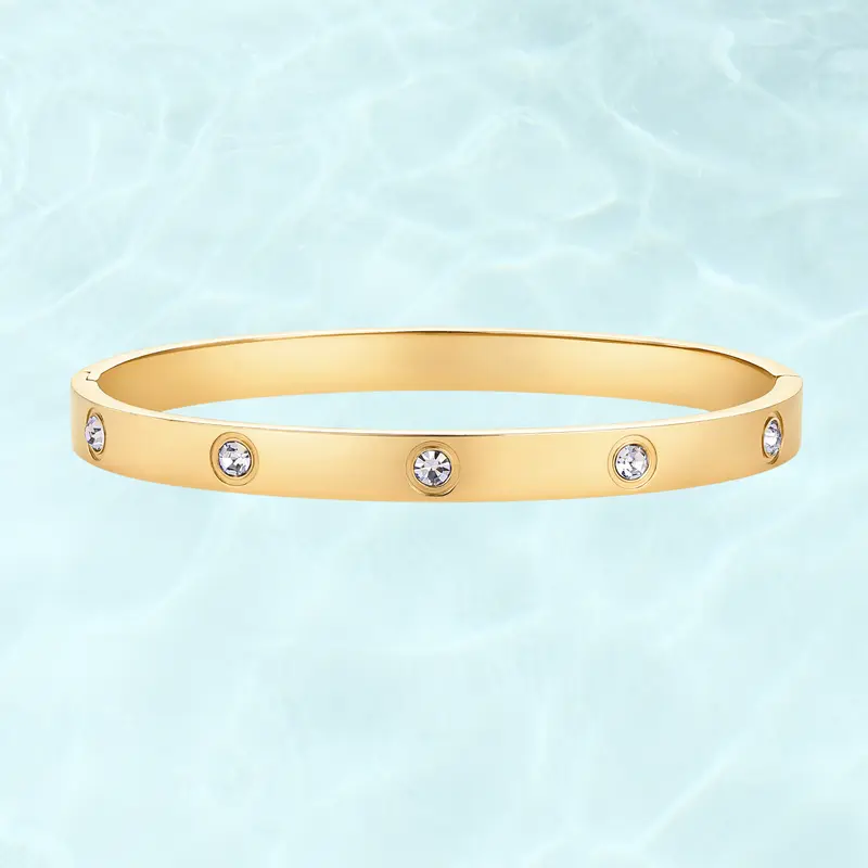 PAVOI 14K Gold Plated Classic Bangle Bracelet for Women - Designer Dupe Waterproof Stainless Steel Bracelets