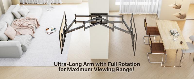 Long Arm TV Wall Mount for 43-90 Inch TVs, 42.5 Inch Extension, Swivel and Tilt, Full Motion, VESA 800 x 400mm, 132 lbs, 16',18' Studs