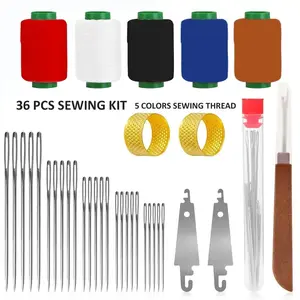 34/36 Pcs Big Eye Steel Needles & Thread Set Hand RepairTools Portable DIY Hand Made Craft Set Sewing Working Kit for Beginners Professional DIY Lovers Gift for Mom Grandma Adults