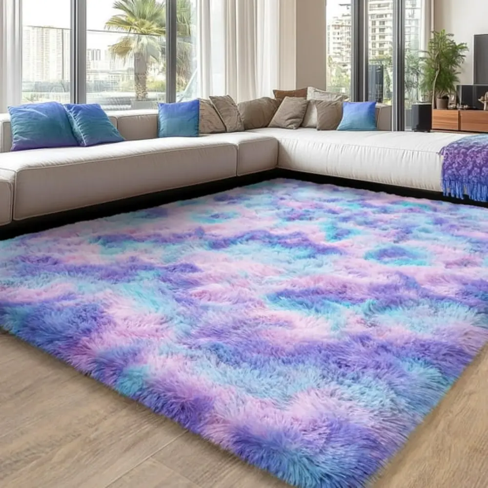 Soft Shag Rugs For Bedroom, Tie-dye Rainbow Fluffy Shaggy Rugs For Living Room Nursery, Luxury Modern Plush Carpet Girls Boys Kids Room Dorm Indoor Home Decor, Upgrade Non-Slip