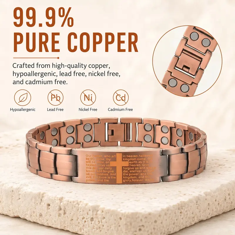YLNWH Copper Magnetic Therapy Bracelet for Men & Women, 3X Ultra Strength Magnetic Bracelets, Copper with 3500 Gauss Neodymium Magnets, Eliminate Static Electricity, Magnetic Field Therapy Jewelry