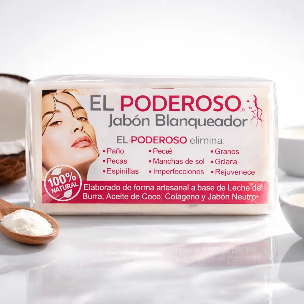 El Poderoso Handmade Facial Cleanser Soap - 100g Goat Milk, Coconut, Collagen, Donkey Milk Formula, Acne & Blemish Care, Rejuvenating Bath & Body Skincare Facial Wash