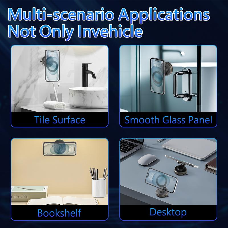 Strong Vacuum Magnetic Car Phone Holder, Foldable Suction Cup Mount for Car, Gym and Bathroom Mirrors, Universal Magnet Stand for All Smartphones & Vehicles Strong Vacuum Magnetic Car Phone Holder, Foldable Suction Cup Mount for Car, Gym and Bathroom Mirrors, Universal Magnet Stand for All Smartphones & Vehicles
