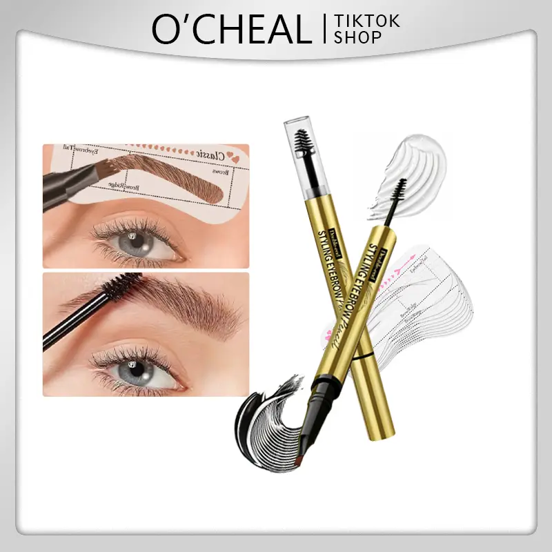 O'CHEAL Eyebrow Flick Styling Pencil Long-lasting Eyebrow Pen with Eyebrow Powder & Brush, Waterproof Eyebrow Pencil, EyeBrow Makeup Tool for Women, Makeu, Eyebrow Set, Alcohol-Free tiktokshopspringglowup