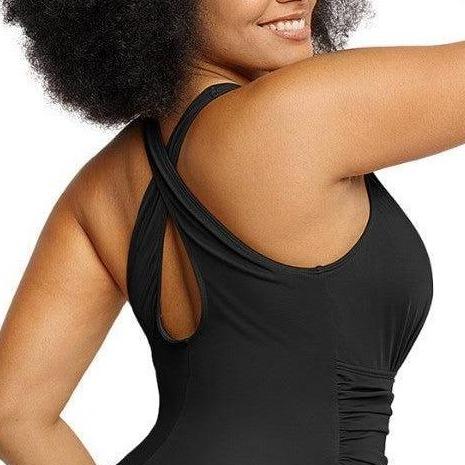 Shapellx Women's Smart Sculpt Front Ruched Swimsuit Tummy Tucking One Piece Slimming Bathing Suit Sculpting Snatched Waistline Swimwear