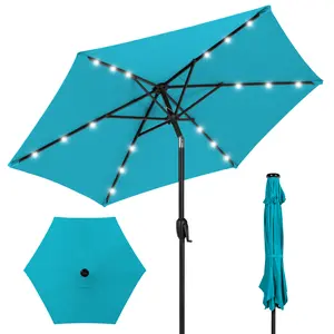 Best Choice Products 7.5ft Outdoor Solar Patio Umbrella for Deck, Pool w/ Tilt, Crank, LED Lights