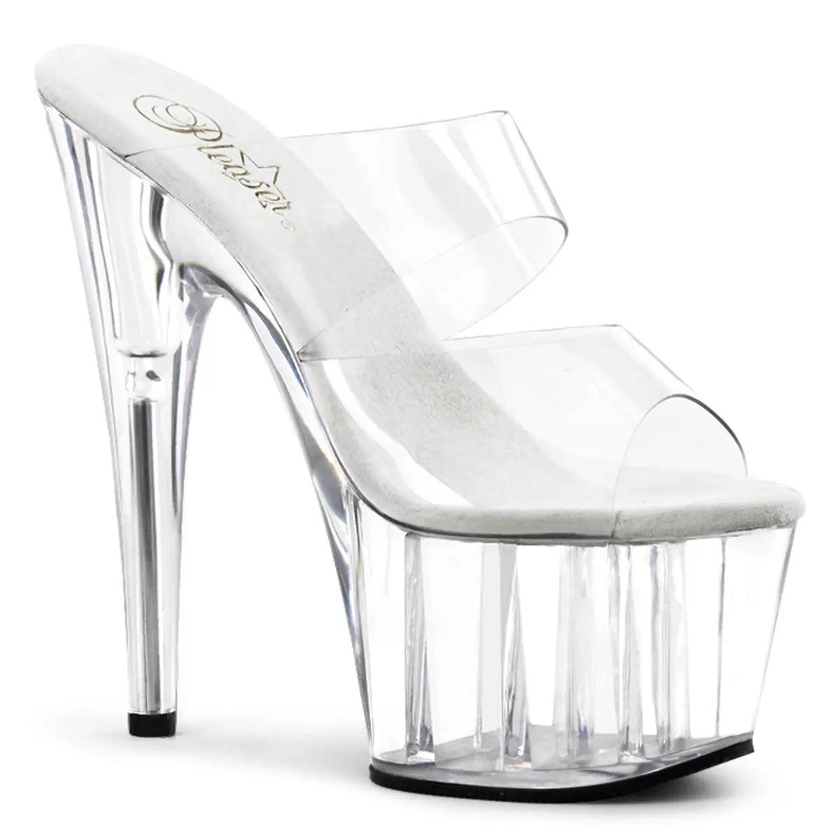 Pleaser Platform Sandals for Women, Adore-702 Slip-On Lucite Slides with a 7-Inch Stiletto High Heel, Footwear, Shoe, Acrylic, Statement Shoes, Two-Band