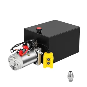 Garvee 4 Quart 3200 PSI Single Acting Hydraulic Pump with 12V DC Power Unit and Metal Oil Reservoir for Hydraulic Dump Trailers, Featuring SAE #6 Ports and Single Action Operation