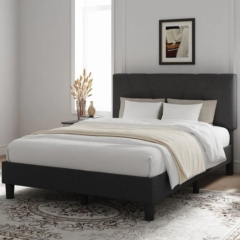 Bed Frame Upholstered Platform Twin/Full/Queen/King with Adjustable Headboard Strong Weight Capacity No Box Spring Needed Easy Assembly Modern Unique Bedroom Furniture