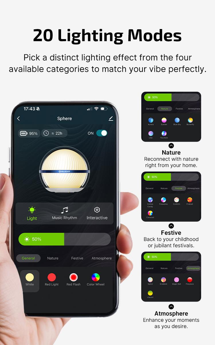 OLIGHT Sphere Smart Night Light, 75 lumens Stepless Dimming Table Lamp, Remotely APP Control, Rechargeable Ambient Light