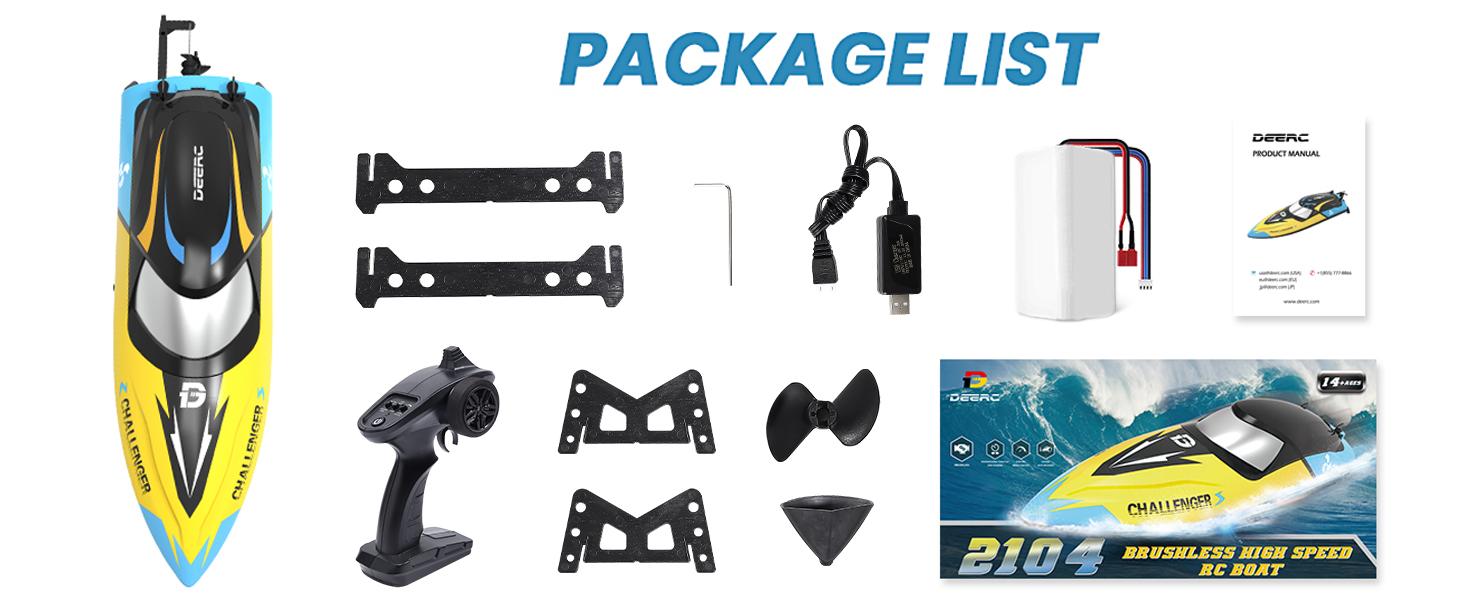 DEERC Brushless RC Boat, 30+ mph Fast RC Boats Never Capsize&Low Battery Alarm Function, 2.4GHz Racing Boat with LED Lights  Rechargeable Batteries