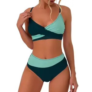 High Waisted Bikini Sets for Women 2026: Tummy Control Two Piece Swimsuit with Twist Front V Neck & Adjustable Straps, Size Inclusive S-XXL Color blocking Bathing Suits #TikTokShopJumpstartSale
