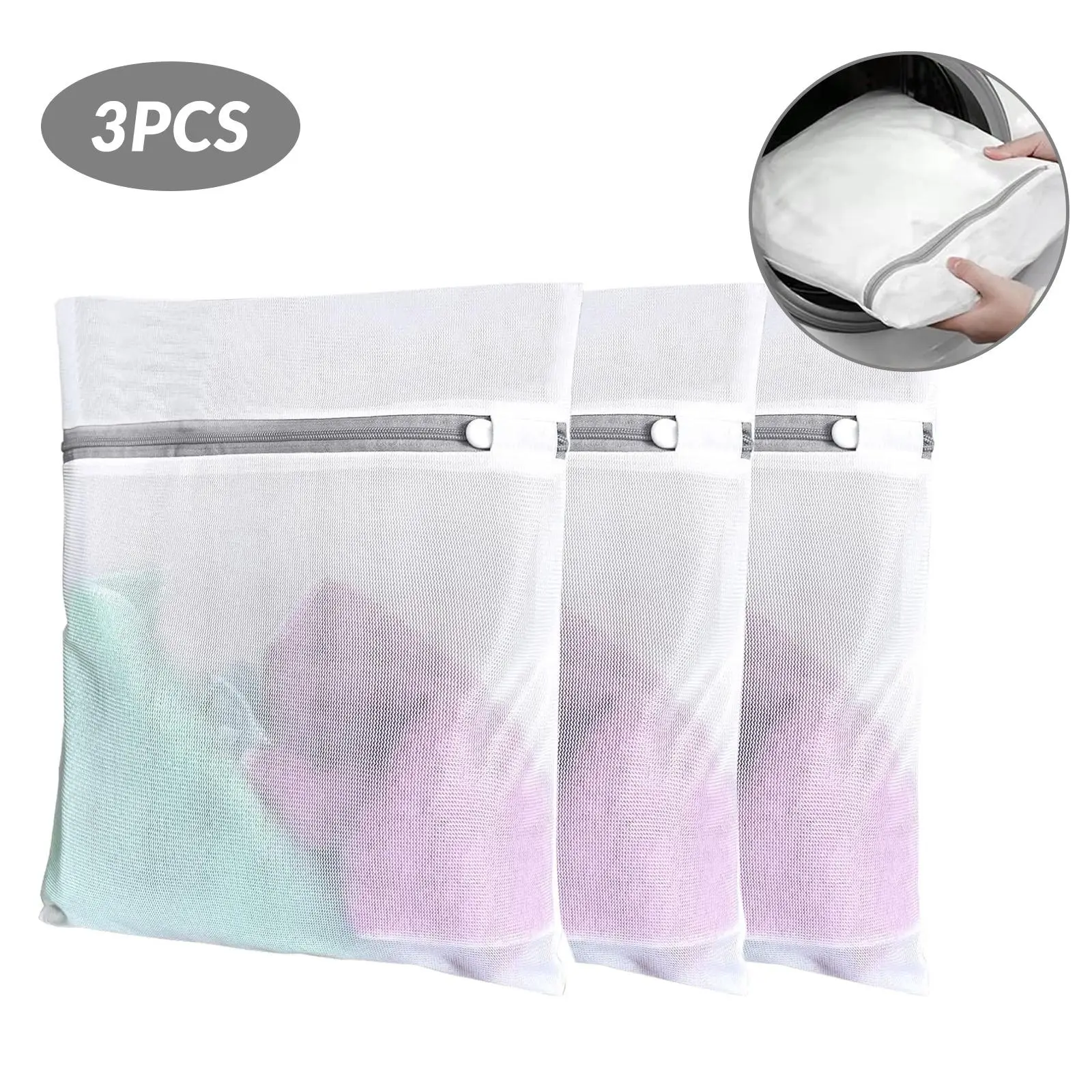 3Pcs Jumbo Breathable Mesh Resealable Washing Bags Set - Zippered Net Bags, Home Laundry Room Accessories That Allows Water to Pass Through for Protecting Delicate Clothes & Fabric