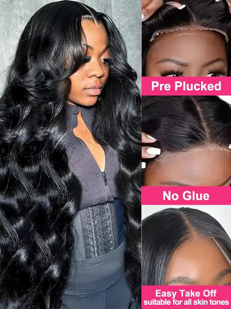 Body Wave Glueless Wigs Brazilian Pre Cut 13X4 Drawstring Glueless Hd Lace Wigs 14-36 Inches 6X4/5x5 Lace Closure Human Hair Wig For Women Pre Plucked Real Human Hair Ready To Wear Wig 180 Density