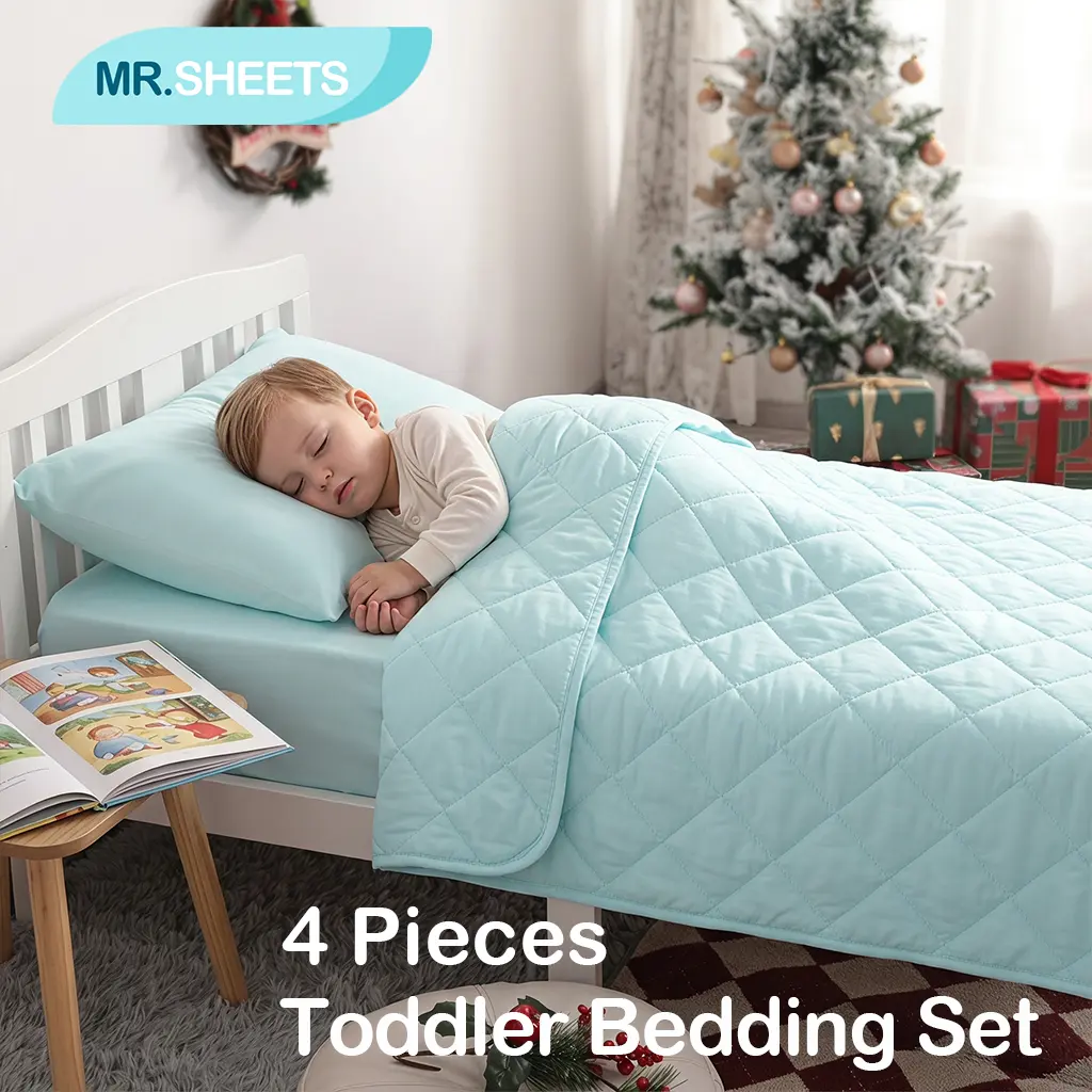 NTBAY 4-Piece Premium Toddler Bedding Set, Ultra Soft Breathable Comforter with Fitted Sheet, Flat Sheet, Skin-Friendly for Kids, Premium Bedding