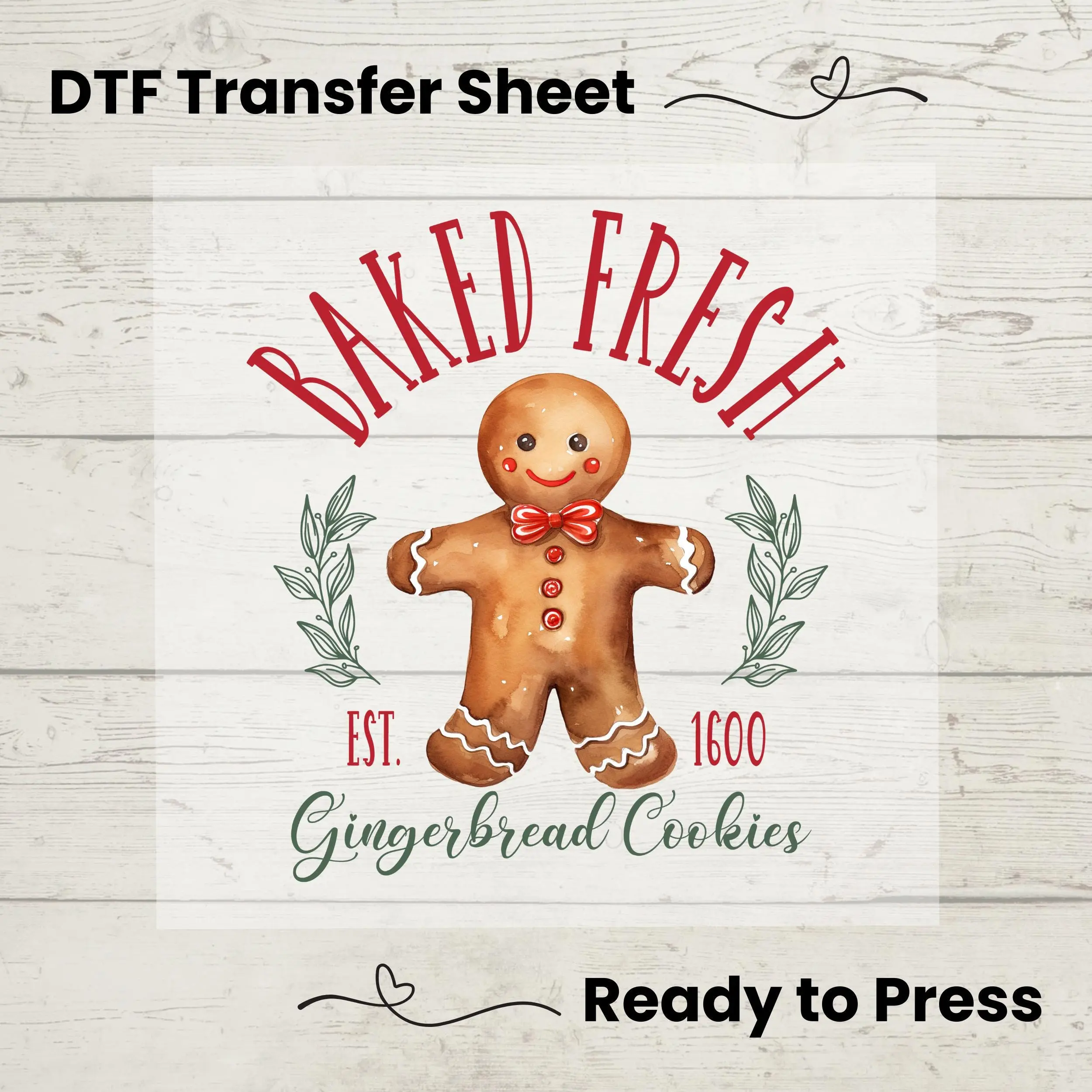 Baked Fresh Gingerbread Cookies DTF, Dtf Transfer Sheet, Ready to Press, Custom Dtf, DIY Heat Transfer, Christmas Gift, Holiday Sweater