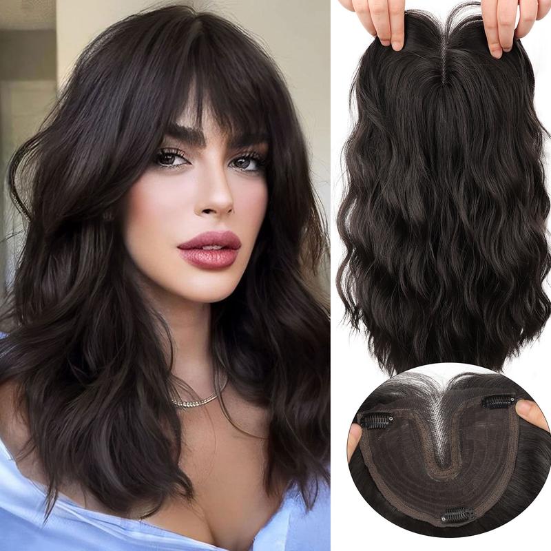 [AISI HAIR]18'' Wavy Hair Topper with bans for Thinning Hair – Natural Look, Clip-In Volume, Lightweight & Breathab 18 Inch Wavy Synthetic Clip-In Topper for Women le
