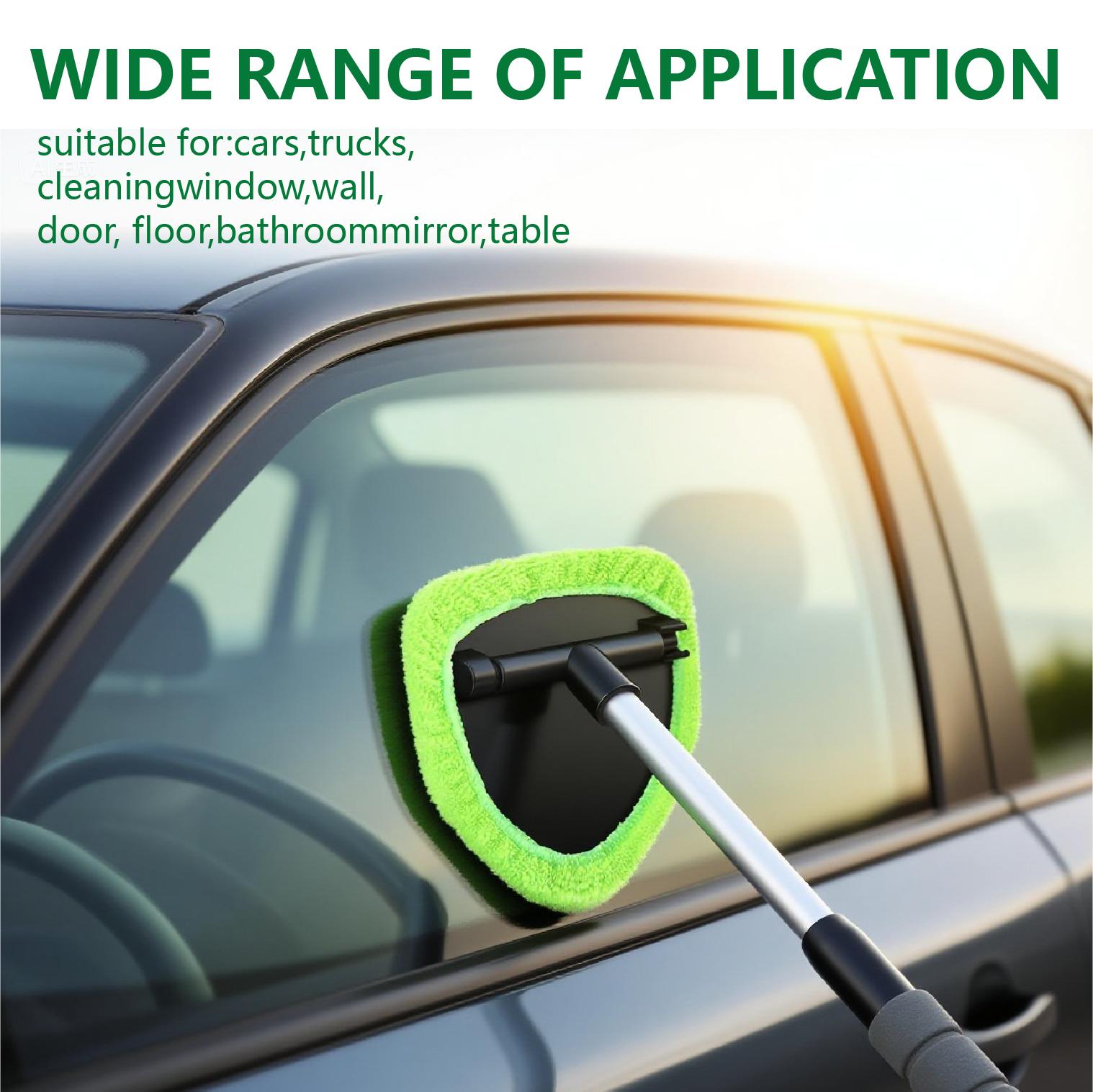 Windshield Cleaning Tool, Microfiber Car Window Cleaning Tool with 4 Reusable,Washable Microfiber Pads,Extendable Handle,Auto Interior Exterior Glass Wiper Car Glass Cleaner Kit,Car Cleaning Supplies