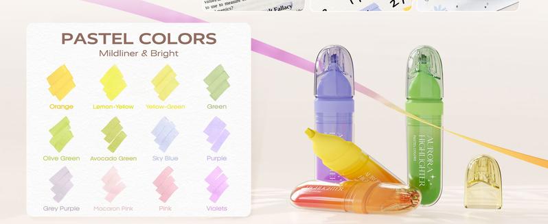 Four Candies 8 Pcs Highlighters Assorted Colors, Cute Pastel Highlighter Set, Dry Quickly, Soft Chisel Tip, Bible Highlighter for No Bleed, Back to School Supplies，Aesthetic Highlighters for Office