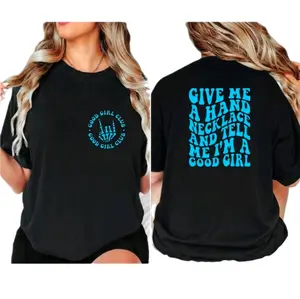 good girl shirt give me a hand necklace humor cute retro short Sleeve black and blue graphic tee tshirt