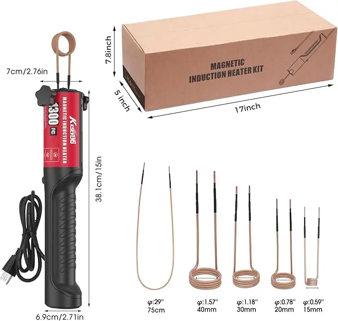 Induction Heater 1300W for Bolt Removal, Magnetic Heating Tool with 5 Coils, Handheld Heat Tool for Rusty Nuts and Bolts  Safe Efficient with LED Light and Smart Cooling System, Gift