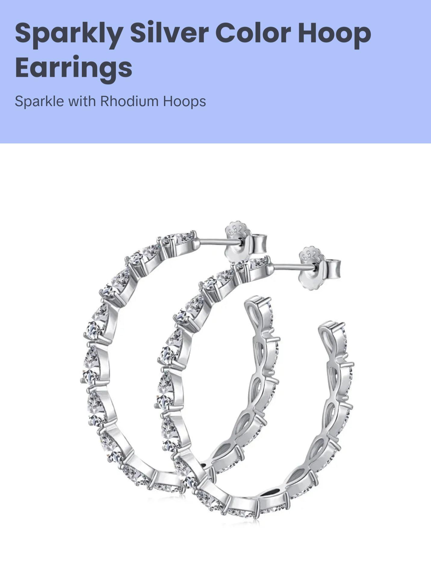 Sparkly Big Baguette Hoop Stud Earrings