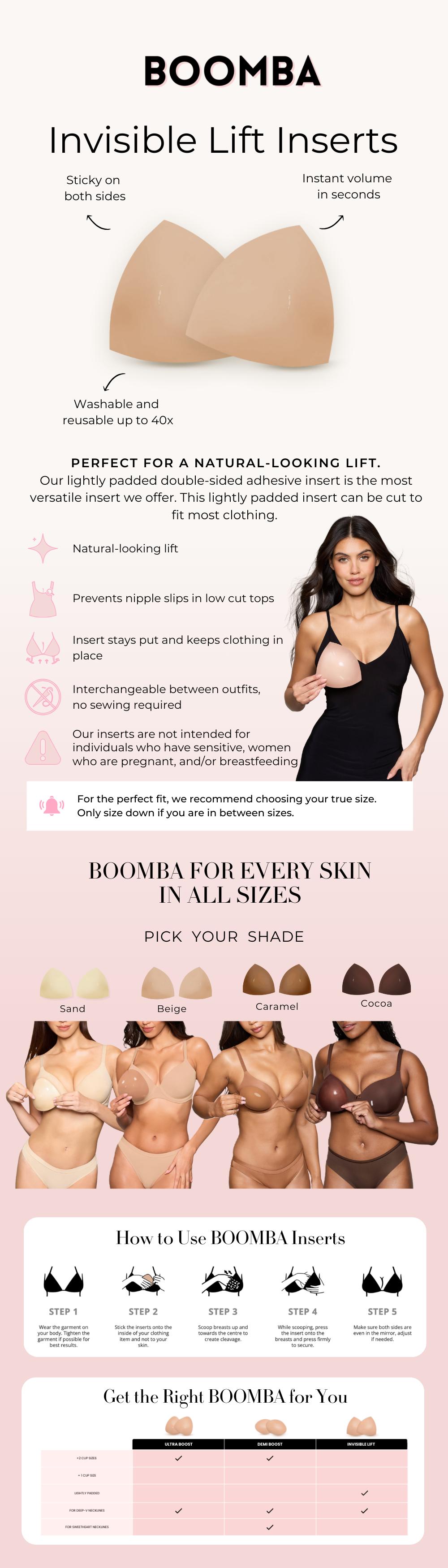 BOOMBA Invisible Lift - Patented Sticky Fashion Bra Inserts Prevents Nipple Slips No Sewing Required Low Cut Tops Womenswear BOOMBA Invisible Lift - Patented Sticky Fashion Bra Inserts Prevents Nipple Slips No Sewing Required Low Cut Tops Womenswear