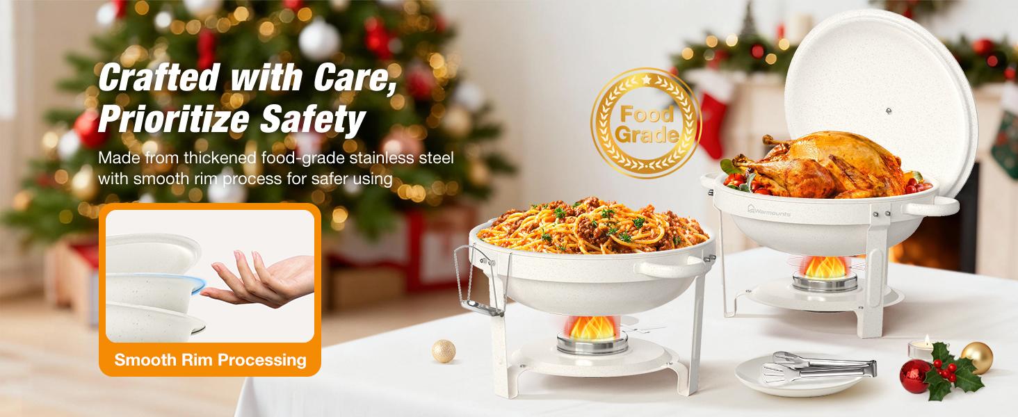 WARMOUNTS 5QT White Chafing Dishes (2-Pack/4-Pack) | Maifanite-Coated & Stackable Buffet Warmers for New Year‘s Party & Winter Gathering | Wedding & Catering