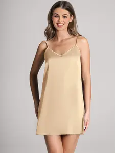 Azazie Classic Satin V-Neck Adjustable Strap Sleepwear Loungewear Slip Dress