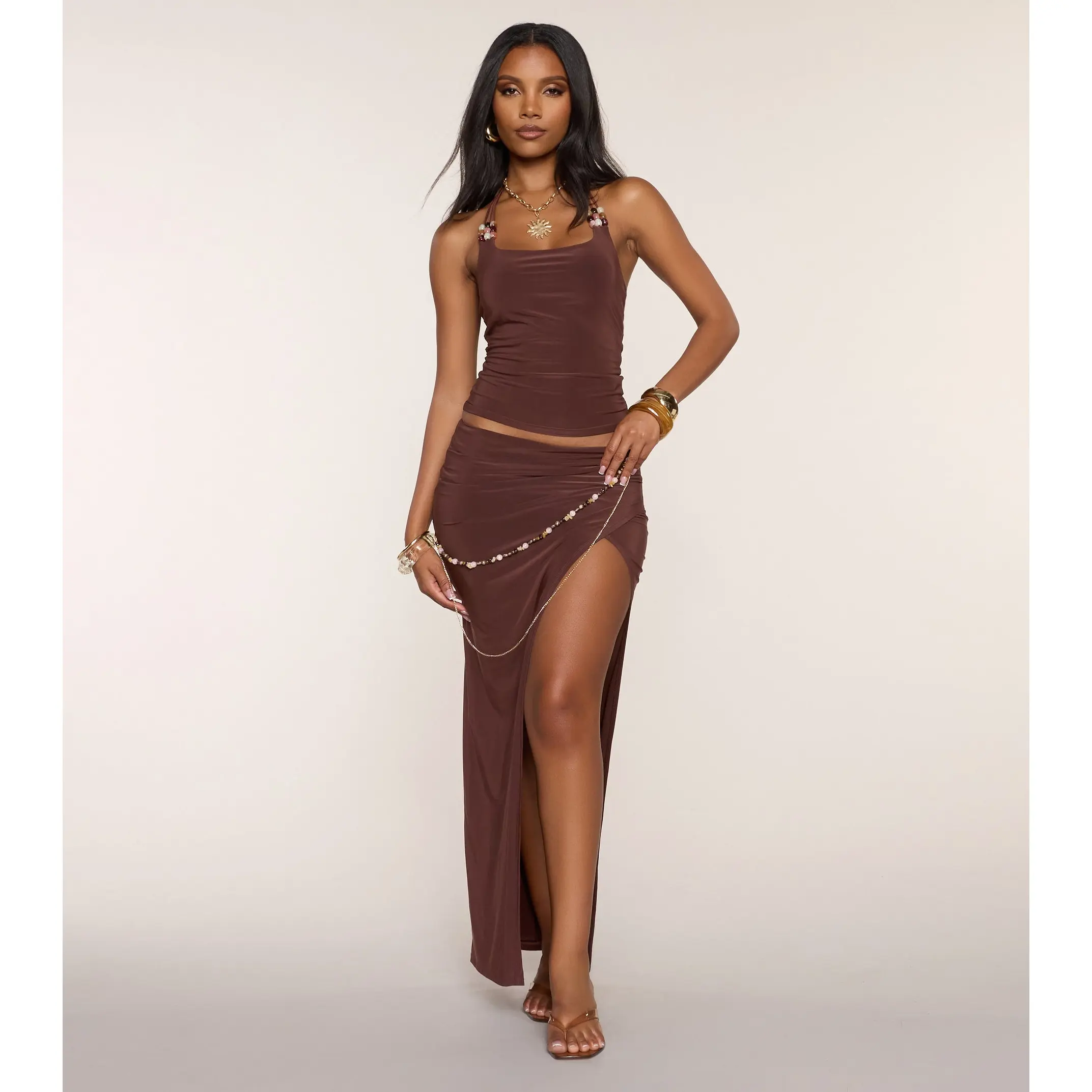 Palm Breeze Beaded Maxi Skirt