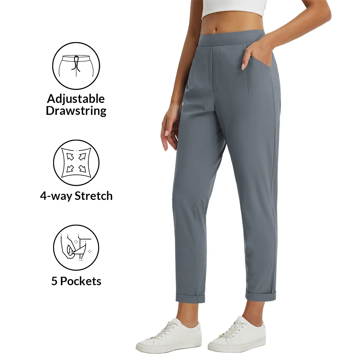 Baleaf Women's 25.5"/27" Petite Fitted Lady's Spandex Bottom, Lightweight Stretch Travel Pants with Zipper Pockets, Ankle-Length Business Casual Dress Trousers for Work Office Use