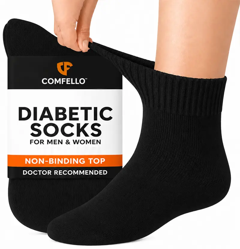 COMFELLO 6 Pairs Diabetic Ankle Socks for Men & Women - Comfortable Seamless Non Binding Low Cut Socks for Diabetics Neuropathy Pregnancy Nurses all Day Wear Breathable Quarter Socks Doctors Approved
