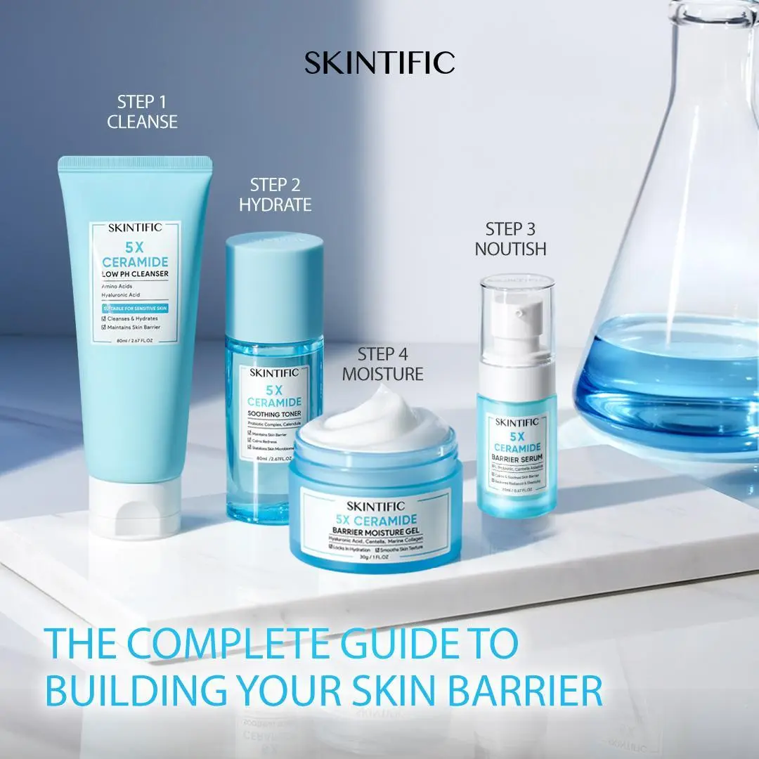 SKINTIFIC 4PCS 5X Ceramide Repair Barrier Set - 5 Types of Ceramides for Deep Repair & 24-Hour Hydration Anti Inflammatory Barrier Strengthening All Skin Type Sensitive Skin Friendly