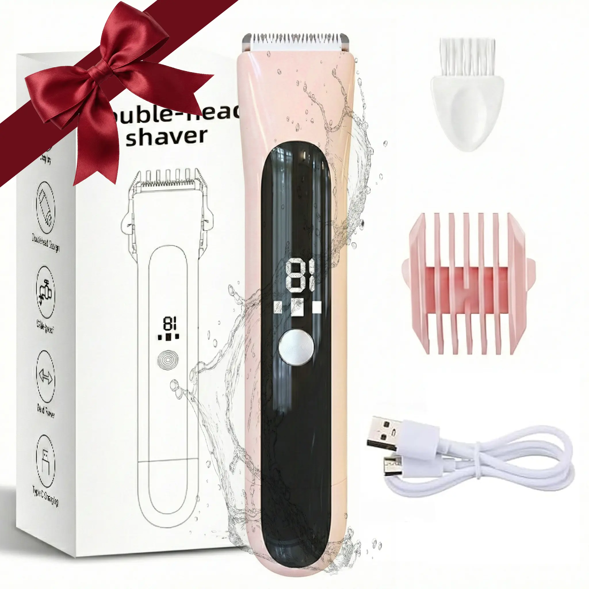 Women's 2-in-1 Rechargeable Electric Trimmer-Shaver, Dual Head for Face & Body, IPX7 Water Resistant, Pain-Free Trimming, Smoothing, Ideal Christmas & New Year Gift (Charge Before Use), Dual Head Shave