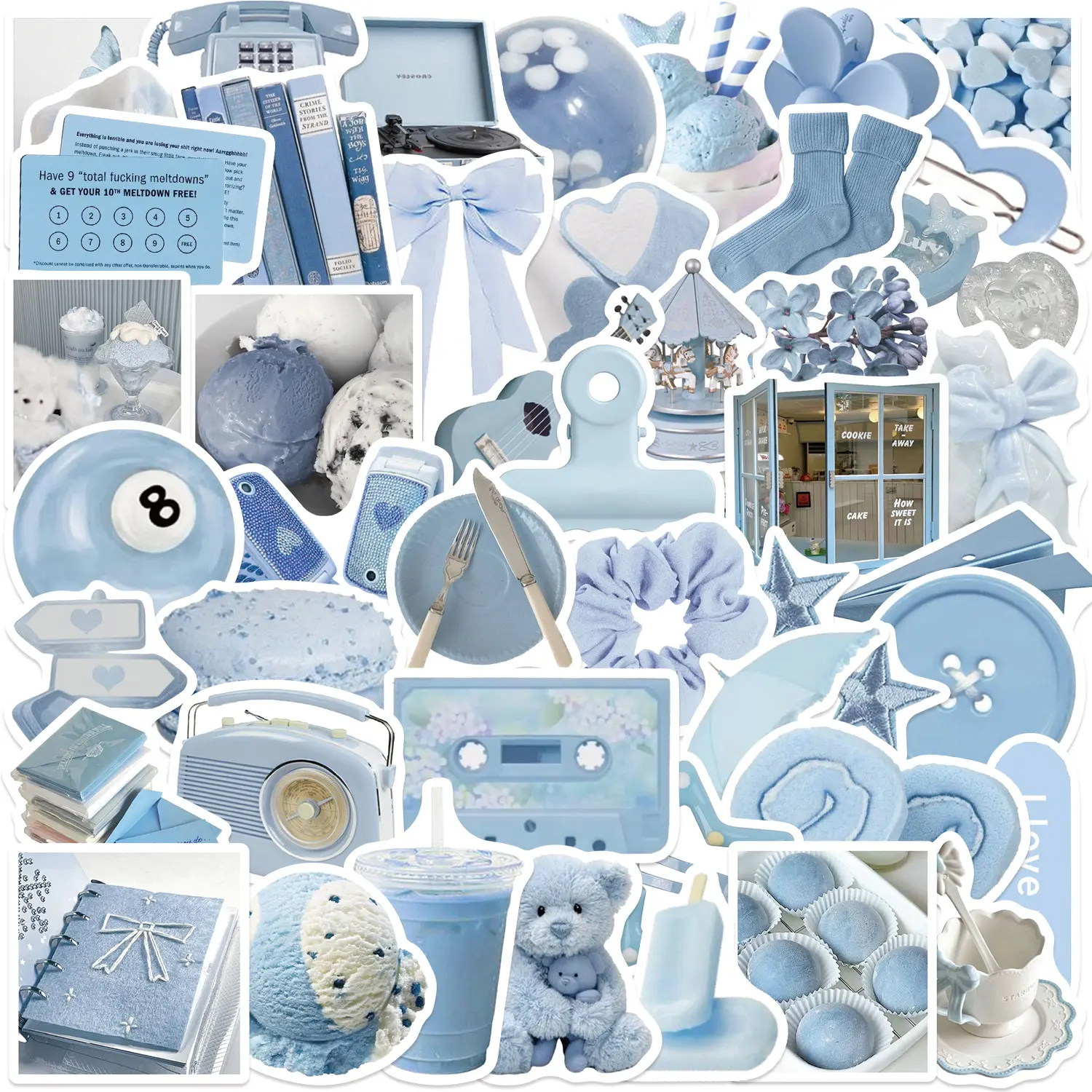 50pcs Cartoon Light Blue Doodle Stickers, Decorative Decal, Suitable for Scrapbooks, Diaries, Laptops, Water Bottles, Cars, Etc., Featuring Faith-based Designs and Conveying Positive Messages As Gifts.