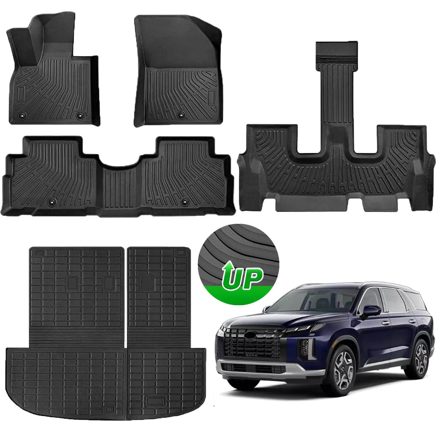 Floor Mats for Hyundai Palisade 2020-2025 All Weather Trunk Mat with Back Seat Protector for Palisade Accessories, TPE Floor Liner Cargo Mat, Full Set Car Mats High Edges